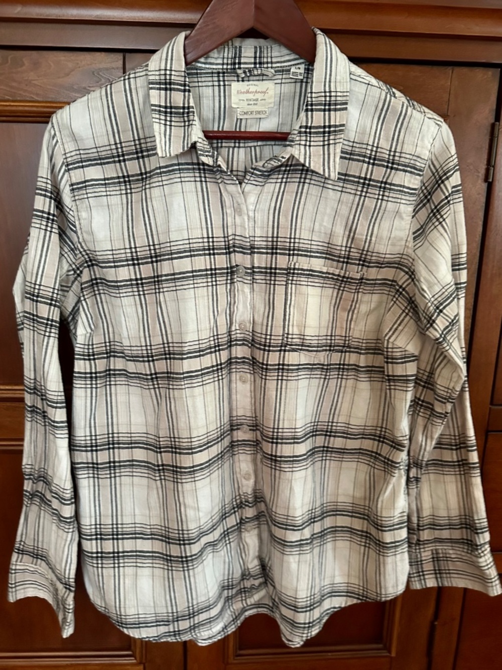 Weatherproof Comfort Stretch Plaid Flannel Button Down Pocket Shirt Size L